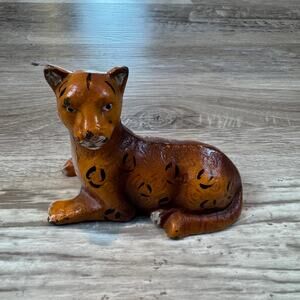 Vintage Hand Painted Metal Leopard Figurine Folk Art Animal Decor